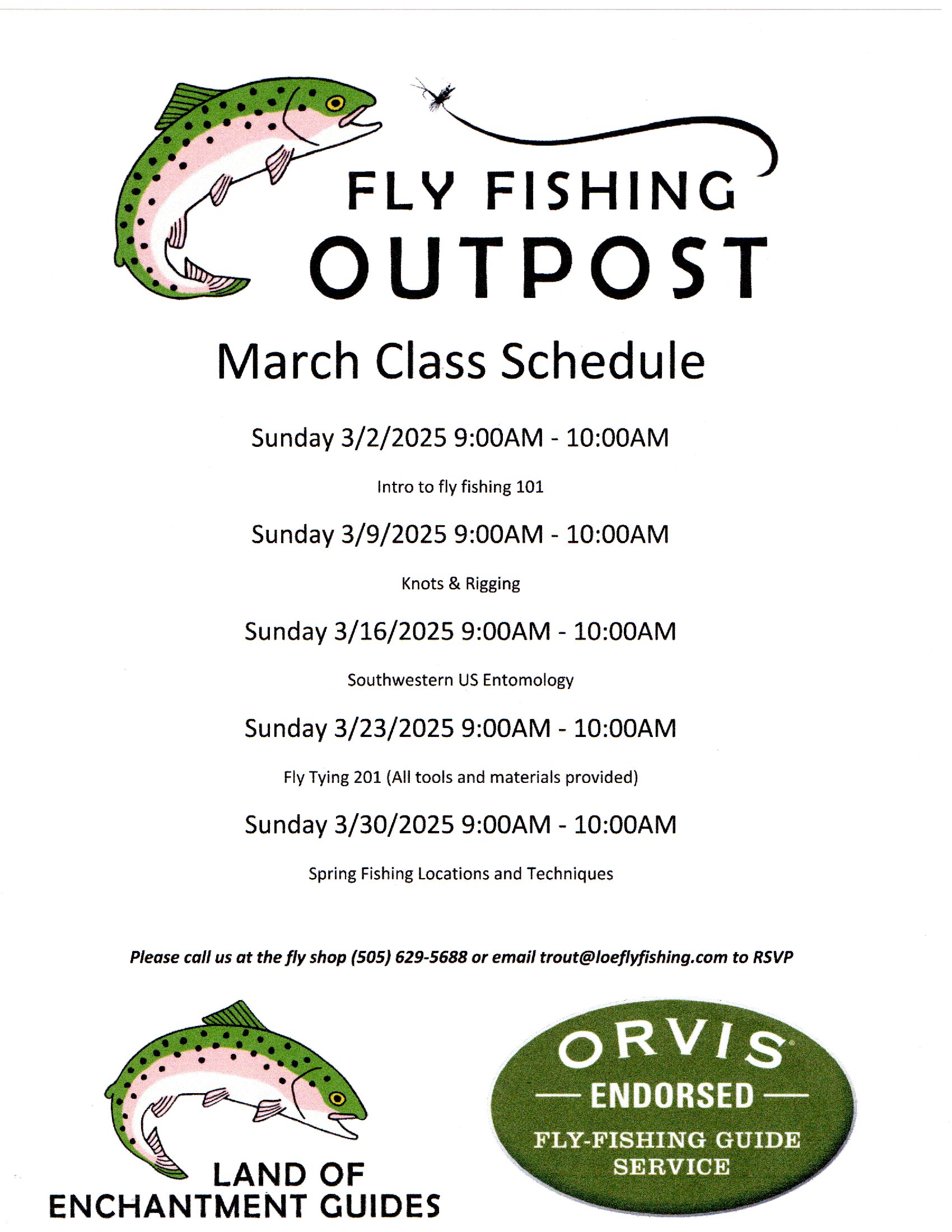 March Class Schedule Fly Fishing Outpost